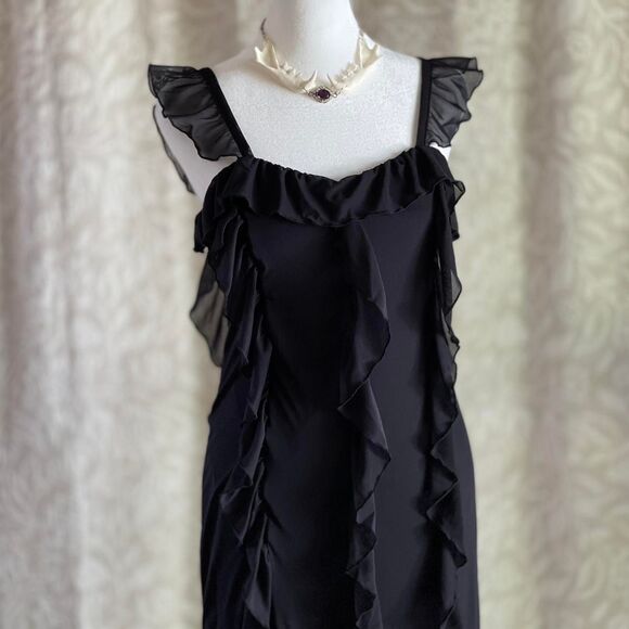 NWT Monki Black Mesh Ruffle Detail Midi Dress Whimsygoth Y2K Goth Size XS - Picture 7 of 11